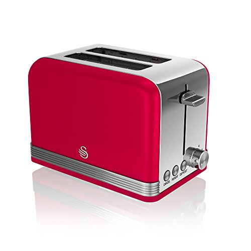 red-toasters Swan 2 Slice Retro Toaster, Red, Defrost, Cancel a