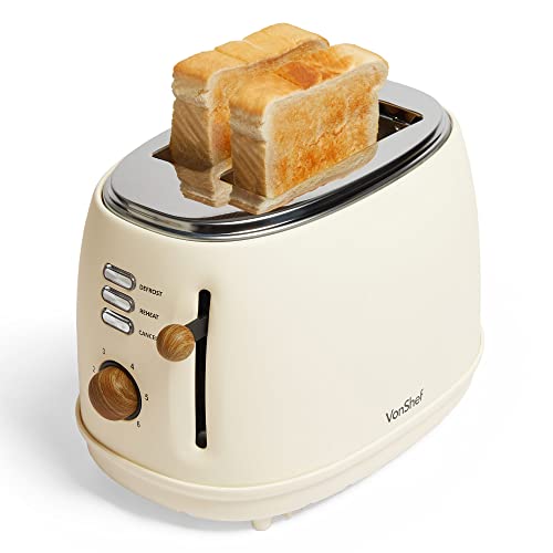 retro-toasters VonShef 2 Slice Toaster – 850W Matte Cream and W