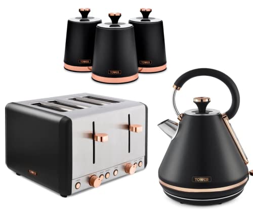 rose-gold-kettles TOWER Cavaletto Black & Rose Gold 3KW 1.7L Pyramid