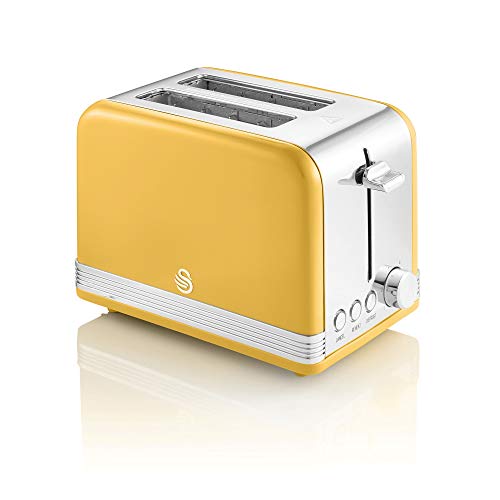 small-toasters Swan 2 Slice Retro Toaster, Yellow, Defrost, Cance