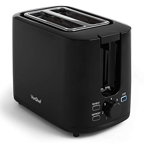 small-toasters VonShef Black Toaster - Compact 2 Slice Toaster wi