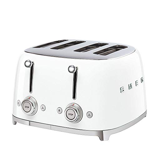 smeg-toasters Smeg TSF03WHUK Retro 4 Slice Toaster, 4 Extra-Wide