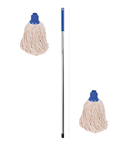string-mops Professional Colour Coded Mop Handle and 2 Mop Hea