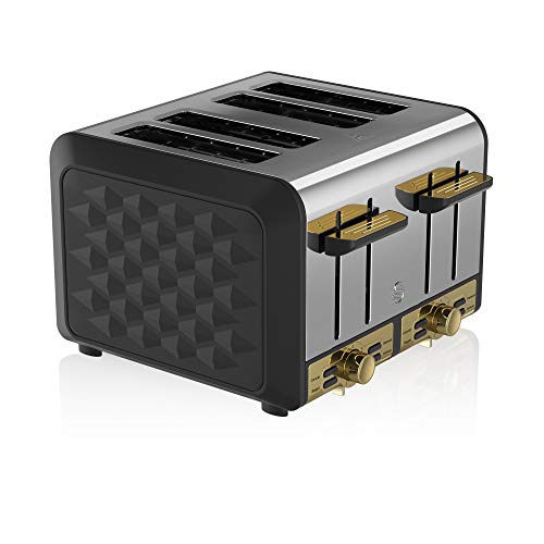 swan-toasters Swan Gatsby Black and Gold 4-Slice Toaster, Variab