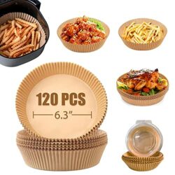 the-best-air-fryer-accessories Air Fryer Liners (120Pcs), Air Fryer Disposable Paper Liner - Accessories for Airfryer , Oven & Steamer - Food Grade Parchment & Baking (6.3in-120pcs-Round)