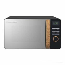 the-best-black-microwaves Russell Hobbs RHMD714B-N 17L 700w Scandi Black Digital Microwave with 5 Power Levels, Wood Effect Handle & Dials, Clock & Timer, Automatic Defrost, Easy Clean, 8 Auto Cook Menus