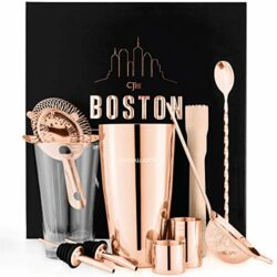 the-best-cocktail-gift-sets Andrew James Boston Cocktail Shaker Set | 10 Cocktail Accessories Including Muddler Jigger Hawthorne Strainer and Twisted Bar Spoon | Gift Box … (Rose Gold)