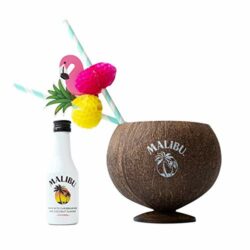 the-best-cocktail-gift-sets Malibu Rum Gift Set - Malibu Coconut Rum 50ml with Real Coconut Cup and 2 x Cocktail Straws - Cocktail Glass and Cocktail Gift Set for the Perfect Pina Colada - Malibu Gift Set