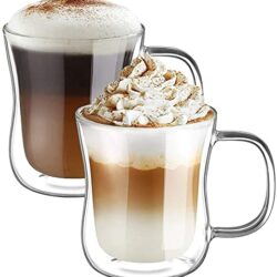 the-best-coffee-mugs ecooe 2x350ml Double Walled Coffee Glasses Mugs Cappuccino Latte Macchiato Glasses Cups with Handle Borosilicate Heat Resistant Glass Cups for Coffee Tea Milk Juice Ice Cream
