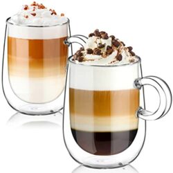 the-best-coffee-mugs glastal 2x360ml Double Walled Coffee Glasses Mugs Cappuccino Latte Macchiato Glasses Cups with Handle Borosilicate Heat Resistant Glass Cups for Coffee Tea Milk Juice Ice Cream