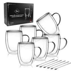 the-best-coffee-mugs LIBWYS 6 Pack Double Walled Coffee Cups Glasses Mugs, Cappuccino Latte Tea Cups with Handle, Heat Resistant Cup Drinking Glasses 350ML Coffee Cup