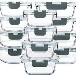 the-best-glass-meal-prep-containers MCIRCO Glass Food Storage Containers 24 Pieces [12 Containers + 12 Lids] with Upgraded Snap Locking Lids, Glass Meal Prep Containers Set - Airtight Lunch Containers, Microwave, Oven,zer and Dishwasher