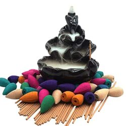 the-best-incense-gift-sets Moylor Ceramic Waterfall Incense Burner Set with 40 pcs Cones and 50 pcs Sticks Incense Handcraft Lotus Pond Censer for Home Aromatherapy