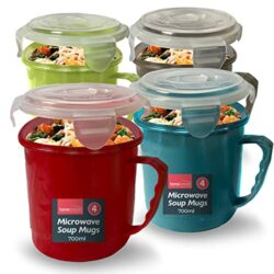 the-best-microwave-bowls 4pk Soup Containers with Lids | Microwavable Soup Mug with Lid | 700ml Microwave Bowl Soup Storage Containers | Dishwasher Safe Soup Cup | Soup Mugs Microwavable for Home & Office with Leak Proof Lids