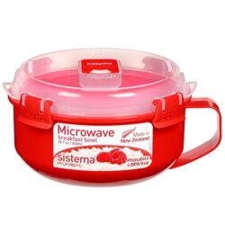 the-best-microwave-bowls Sistema Microwave Breakfast Bowl | Round Microwave Container with Lid & Steam Release Vent | 850 ml | BPA-Free | Red | 1 Count