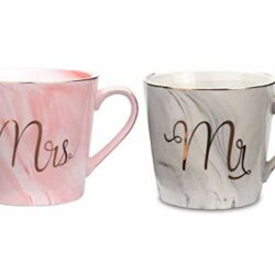 the-best-mug-gift-sets Tougo Set of 2 Mr and Mrs Couples Coffee Mug Set- Bridal Shower Engagement Wedding Anniversary Valentines,Best Gifts for Christmas and All Holiday,Pink and Gray
