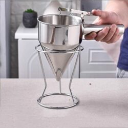 the-best-pancake-dispensers GOTOTOP Professional Syrup Funnel Batter Funnel with Stand - Premium Stainless Steel Dispenser Tool with Handle and Stopper for Baking for Pancakes, Waffles, Crepes and Cupcakes