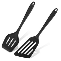 the-best-pancake-spatula 2 Pcs Silicone Spatulas Set, Heat Resistant Slotted Spatulas, BPA Free Kitchen Utensils Cooking Turner Spatulas Non Stick for Frying Cooking Flipping Fish Eggs Pancakes French Fries, Black