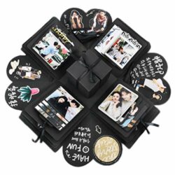 the-best-photo-gift-box kuou Black Explosion Box with 4 Faces, Creative Explosion Gift Box DIY Handmade Photo Album Scrapbook Book for Wedding Birthday Valentine Anniversary Festival Day for Woman Mum Men Boy Girl Friend