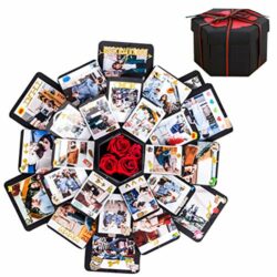 the-best-photo-gift-box kuou Black Explosion Box with 6 Faces, Surprise DIY Explosion Gift Box Photo Hexagon Box Picture Fold Out Box for Wedding Birthday Valentine Anniversary Father's Day Gifts for Dad Woman Boy Girls Mum