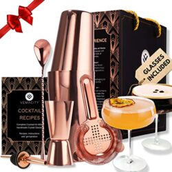 the-best-pina-colada-gift-sets Elegant Cocktail Shaker Set w/ 2 x Handmade Martini Glasses. Rose Gold Cocktail Shaker, Cocktail Accessories & Cocktail Glasses. Beautiful Gift Box + Mixologist Recipe Guide.