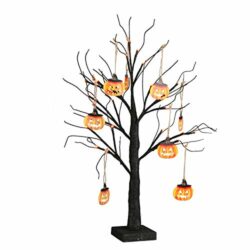 the-best-pumpkin-decorations Eambrite Small Black Glitter Halloween Tree Light with 24 Orange LEDs Battery Operated Lighted Spooky Pumpkin Display Tree for Party Decoration (60cm/2ft)