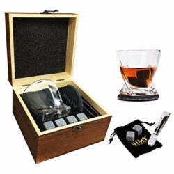 the-best-whiskey-glass-and-stones-gift-sets Whiskey Stones and Glass Gift, 4 Whisky Stones + Twist Whisky Rock Glass + Slate Coasters for Whiskey and Scotch, Christmas/Birthday/Father’s Day Gifts/Present for Men/Women