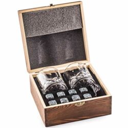 the-best-whiskey-stones-gift-sets Impressive Whisky Stones Gift Set with 2 Glasses - Be Different Choosing a Gift - Handmade Box with 8 Granite Whisky Rocks & Velvet Bag - Ice Cubes Reusable - Gifts for Men