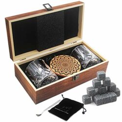 the-best-whiskey-stones-gift-sets Whiskey Stones Gift Set,16 Granite Reusable Whiskey Rocks Chilling Ice Cubes,2 Whiskey Glasses,Best Gifts for Men by AYAOQIANG