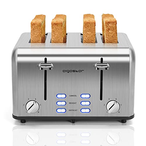 toaster Aigostar Toaster 4 Slice Stainless Steel Toaster w