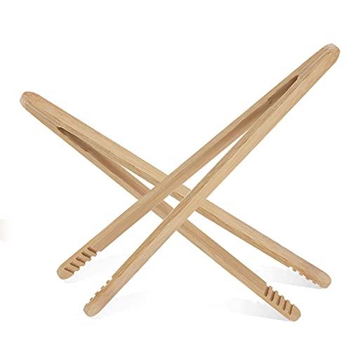 toaster-tongs LUTER 2pc Bamboo Tongs for Cooking Frying Charcute
