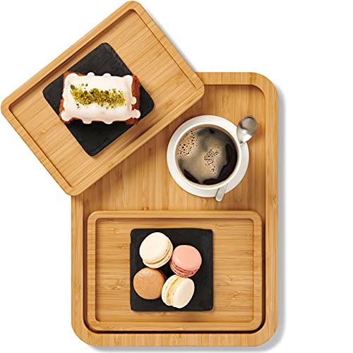 toaster-trays LARHN Serving Tray Set - Bamboo Wooden Trays for F