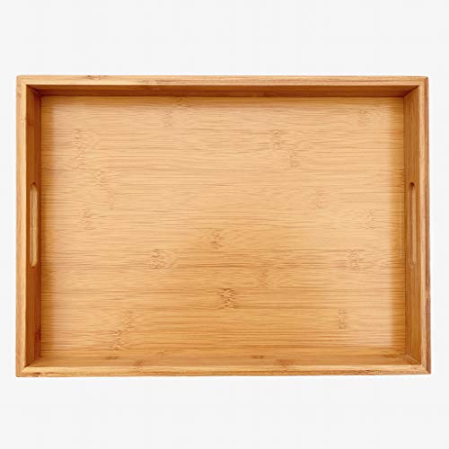 toaster-trays Rectangle Natural Bamboo Wooden Serving Tray - But