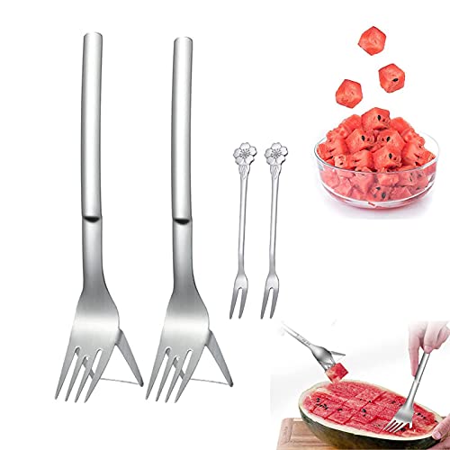 watermelon-slicers 4PCS 2-in-1 Watermelon Fork Slicer, Stainless Stee