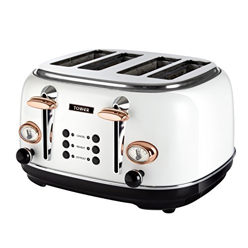 white-toasters Tower Bottega T20017W 4-Slice Toaster, Stainless S