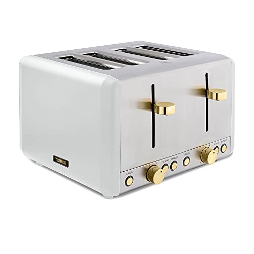 white-toasters Tower T20051WHT Cavaletto 4-Slice Toaster with Def
