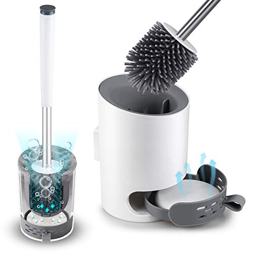 white-toilet-brushes Domi-patrol Toilet Brush with Holder Wall Mounted,