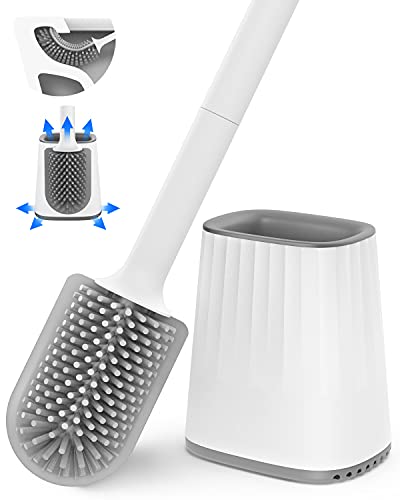 white-toilet-brushes Toilet Brush, Silicone Toilet Brush with Holder Se
