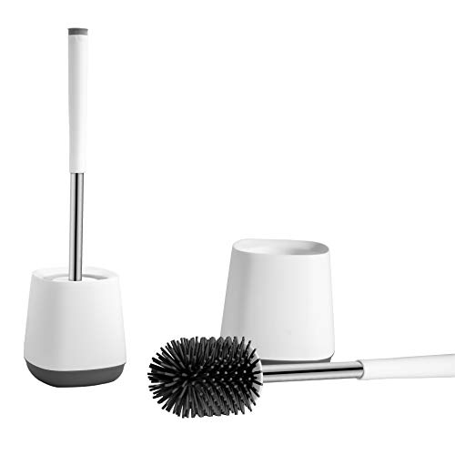 white-toilet-brushes Toilet Brush with Drainage Holder Set,Flex Silicon