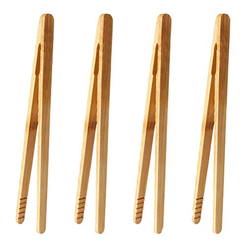 wooden-toaster-tongs nuosen 4 Pieces Bamboo Tongs, 6.9 Inches Toaster T