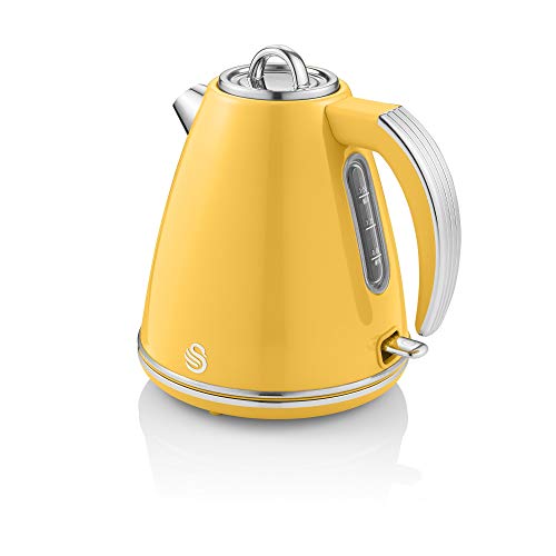 yellow-kettles Swan Retro 1.5 Litre Jug Kettle, Yellow, with 360