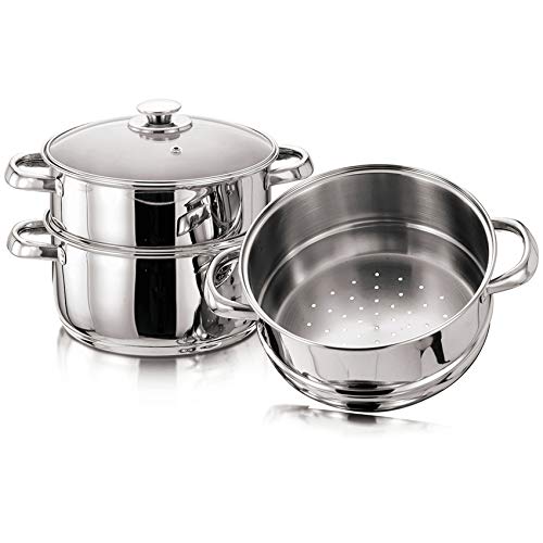 2-tier-steamers 22 cm Euro Steamer Cookware Set with Glass Lid & H