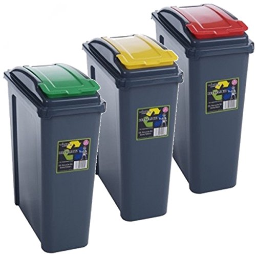 3-compartment-bins Pack of 3 Recycling Bins 25L 25 Litre Plastic Recy