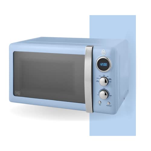 blue-microwaves Swan Retro LED Digital Microwave Blue, 20L, 800W,