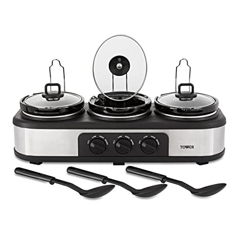 double-slow-cookers Tower T16015 Three Pot Slow Cooker with Independen