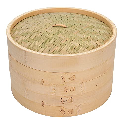 dumpling-steamers Bamboo Steamer 10 Inch, 2 Tiers Chinese Food Steam