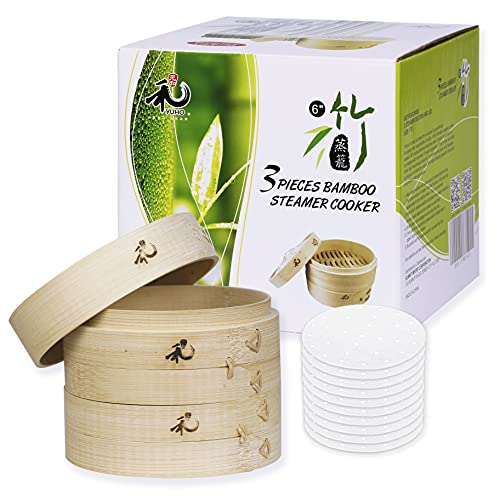 dumpling-steamers Yuho Asian Kitchen 6 Inch Bamboo Steamer Basket, I