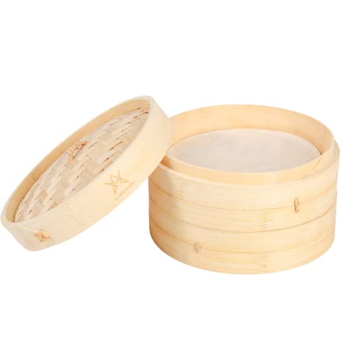 fish-steamers 8 Inch Bamboo Steamer, 2 Tiers, Handmade from a Su