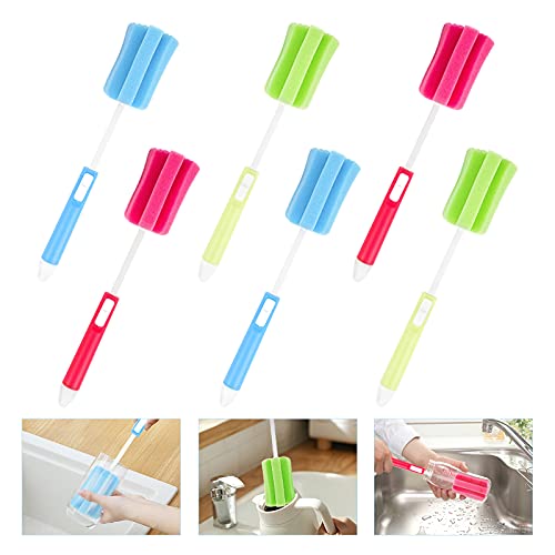 foam-brushes 6Pcs Sponge Bottle Brushes for Cleaning Long Handl