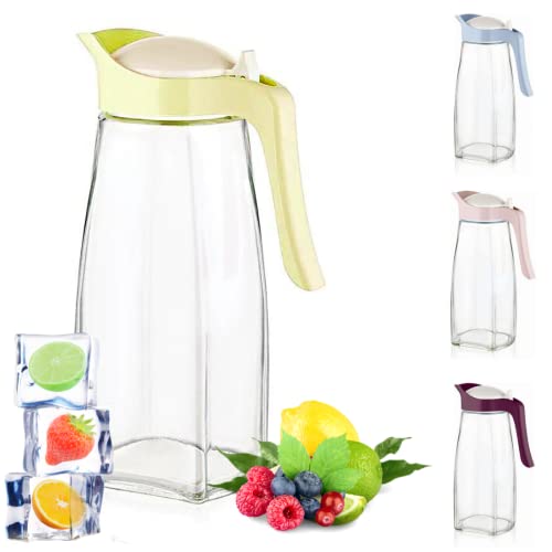 fridge-jugs EVERBUY Glass Water Jug with Lid, Water Pitcher, W